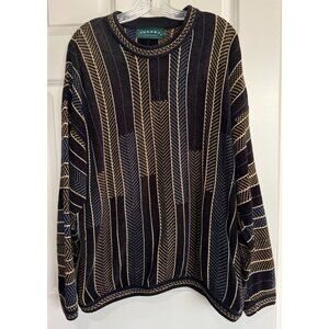 Vintage Tundra Canada Sweater Black Striped Cosby Grandpacore Retro Mens Large L